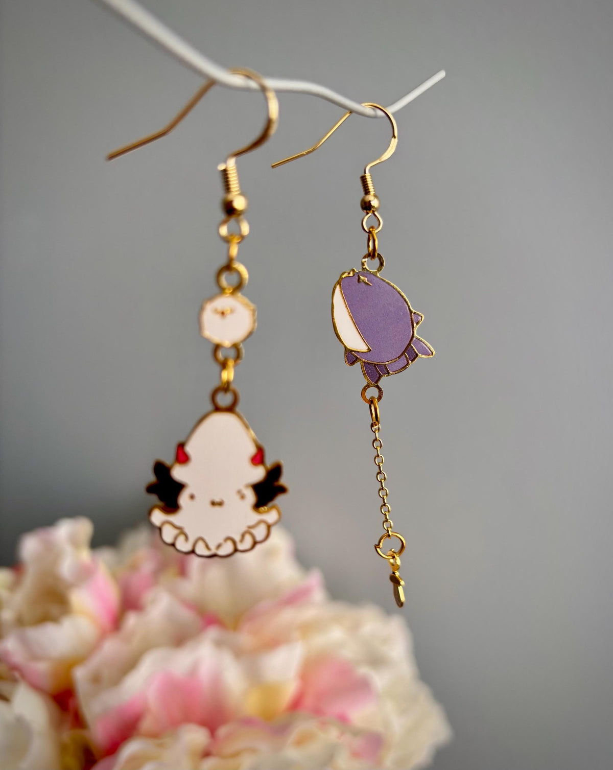 ORV inspired | Squid and Sunfish | Thin/light double-sided Enamel Earrings