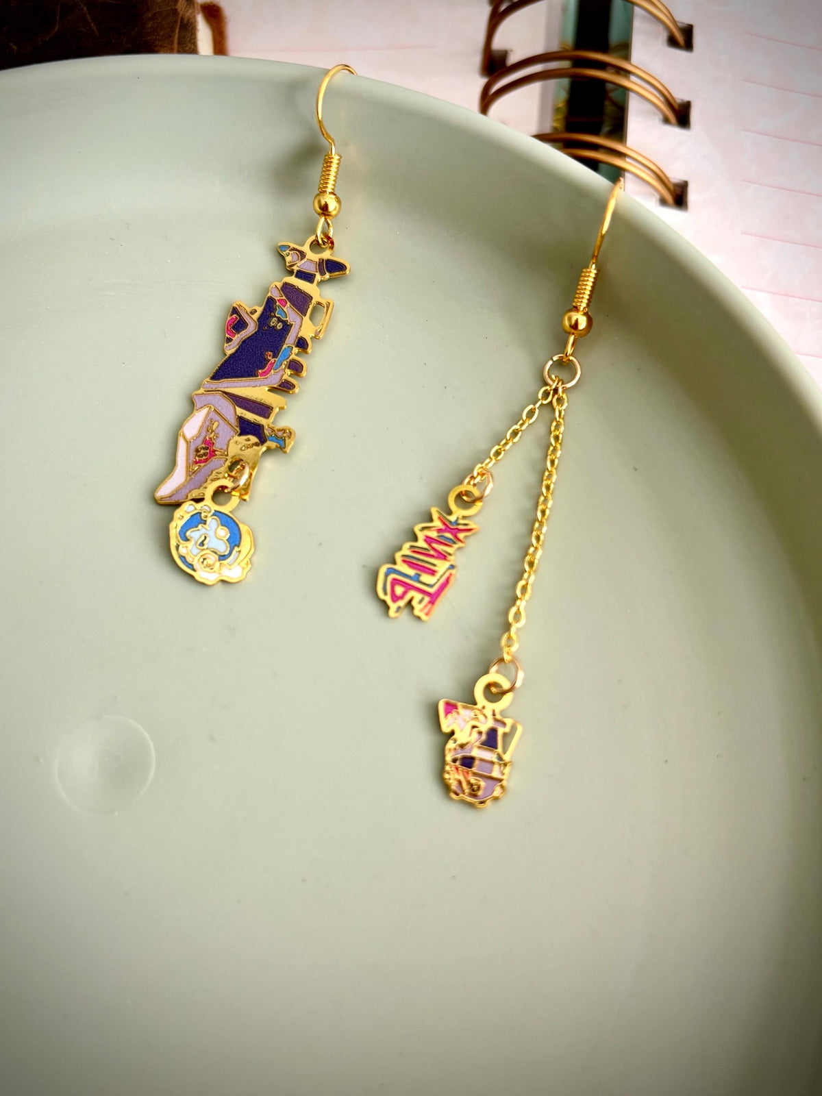 Jinx inspired | LOL | Thin/light double-sided Enamel Earrings