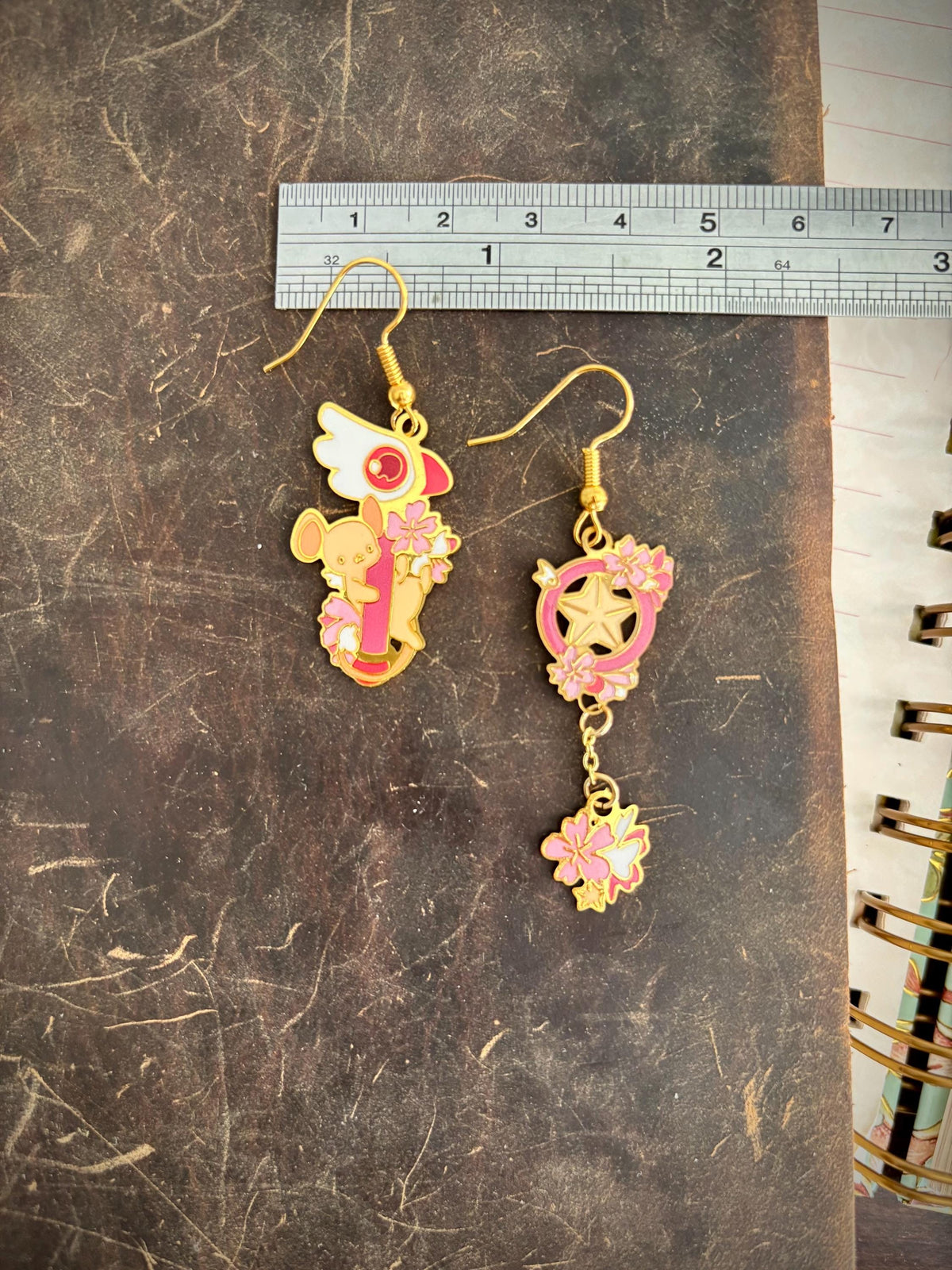 Card Captor inspired | Sakura & Kero | Thin/light double-sided Enamel Earrings
