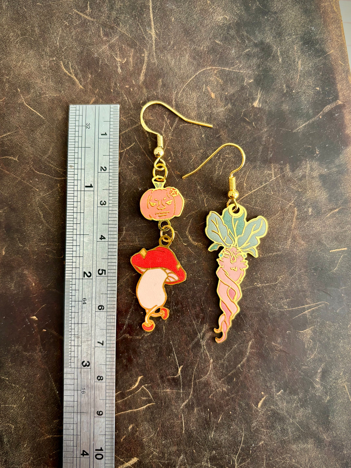 Dungeon Meal inspired | Mushroom/Mandrake/JackOLantern | thin/light double sided enamel earrings