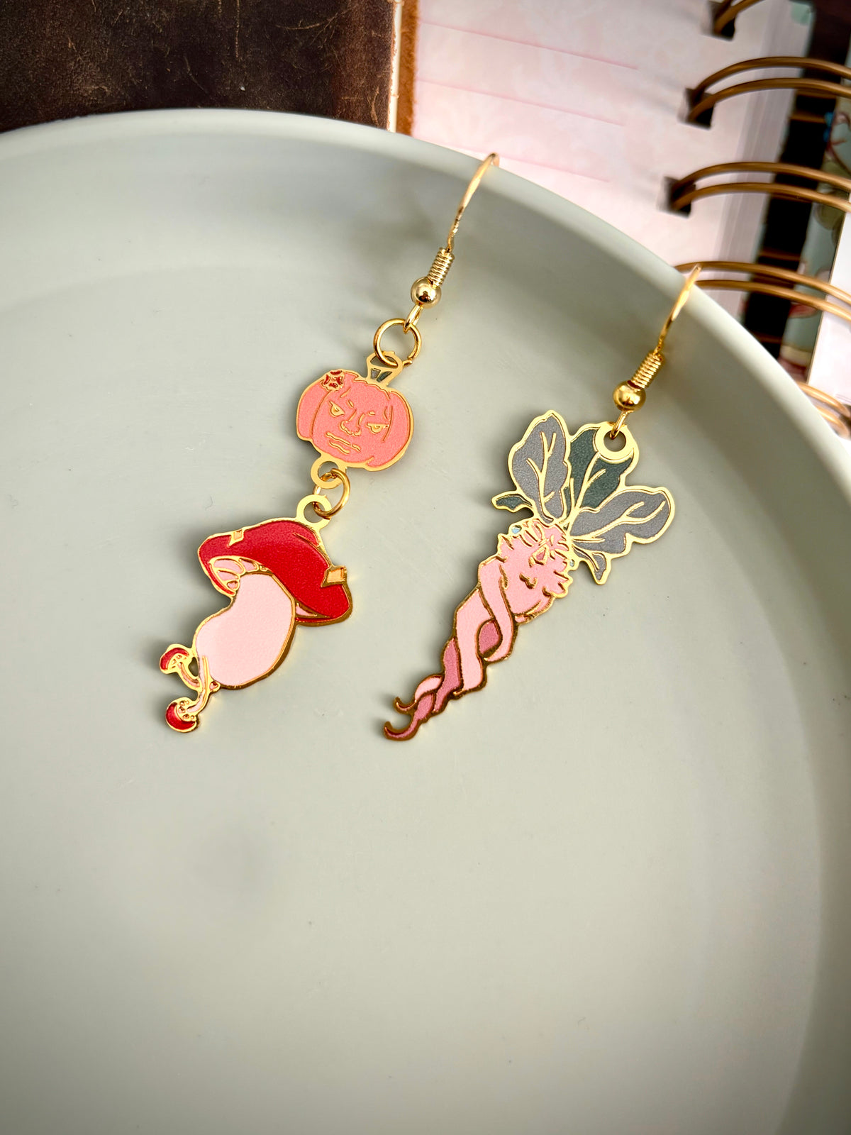 Dungeon Meal inspired | Mushroom/Mandrake/JackOLantern | thin/light double sided enamel earrings