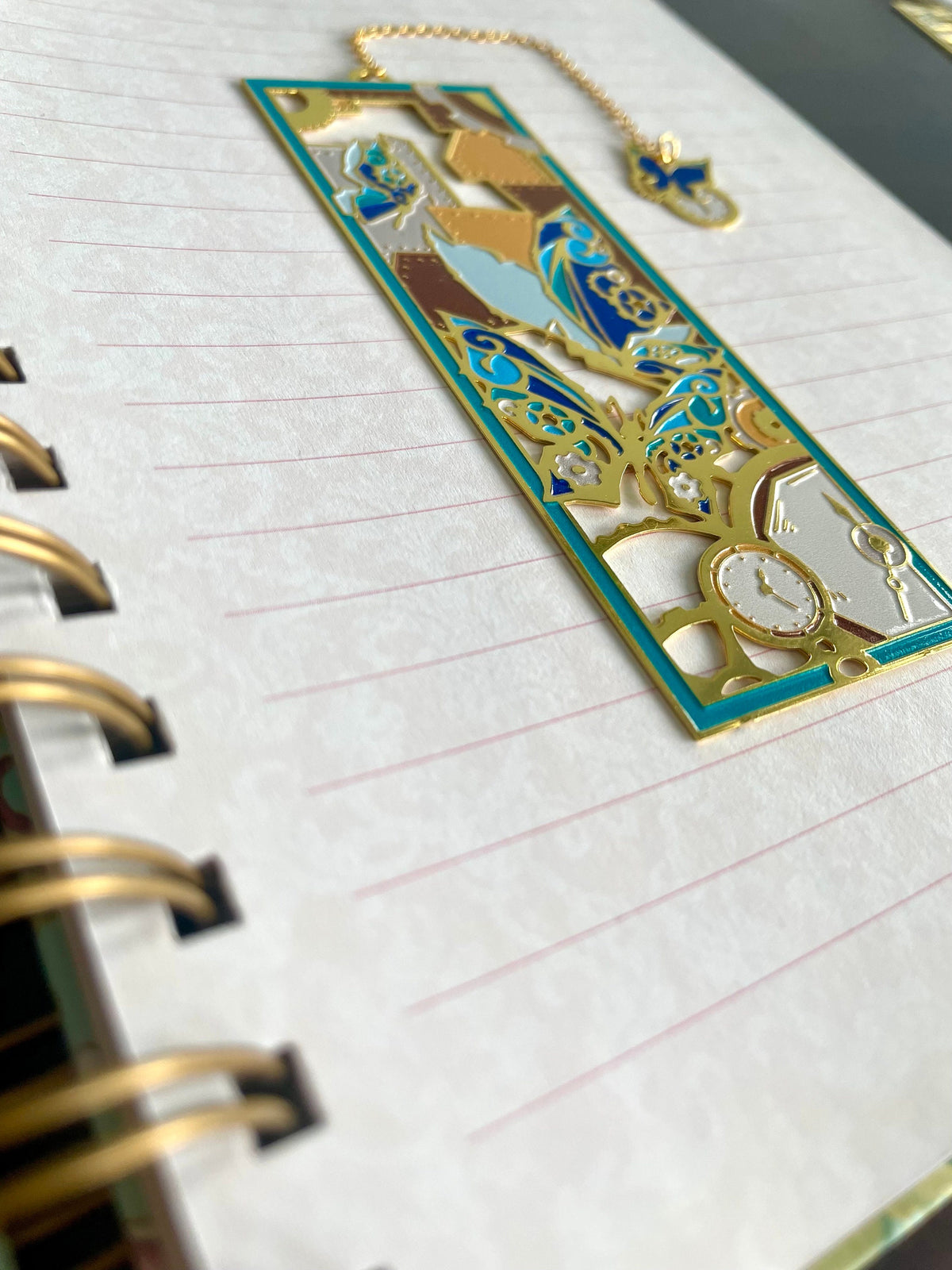 Steam Punk Blue Butterfly Machinery | Original Design | Enamel Bookmark / Charm | 11x4cm