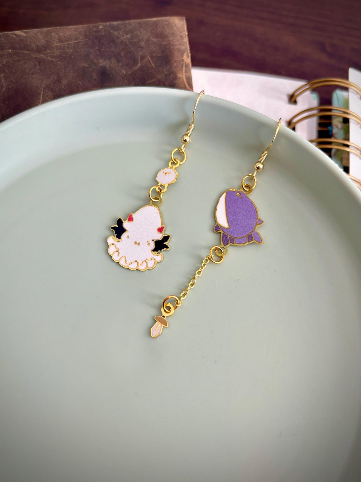 ORV inspired | Squid and Sunfish | Thin/light double-sided Enamel Earrings