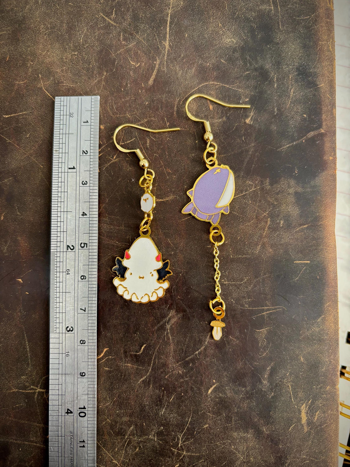 ORV inspired | Squid and Sunfish | Thin/light double-sided Enamel Earrings