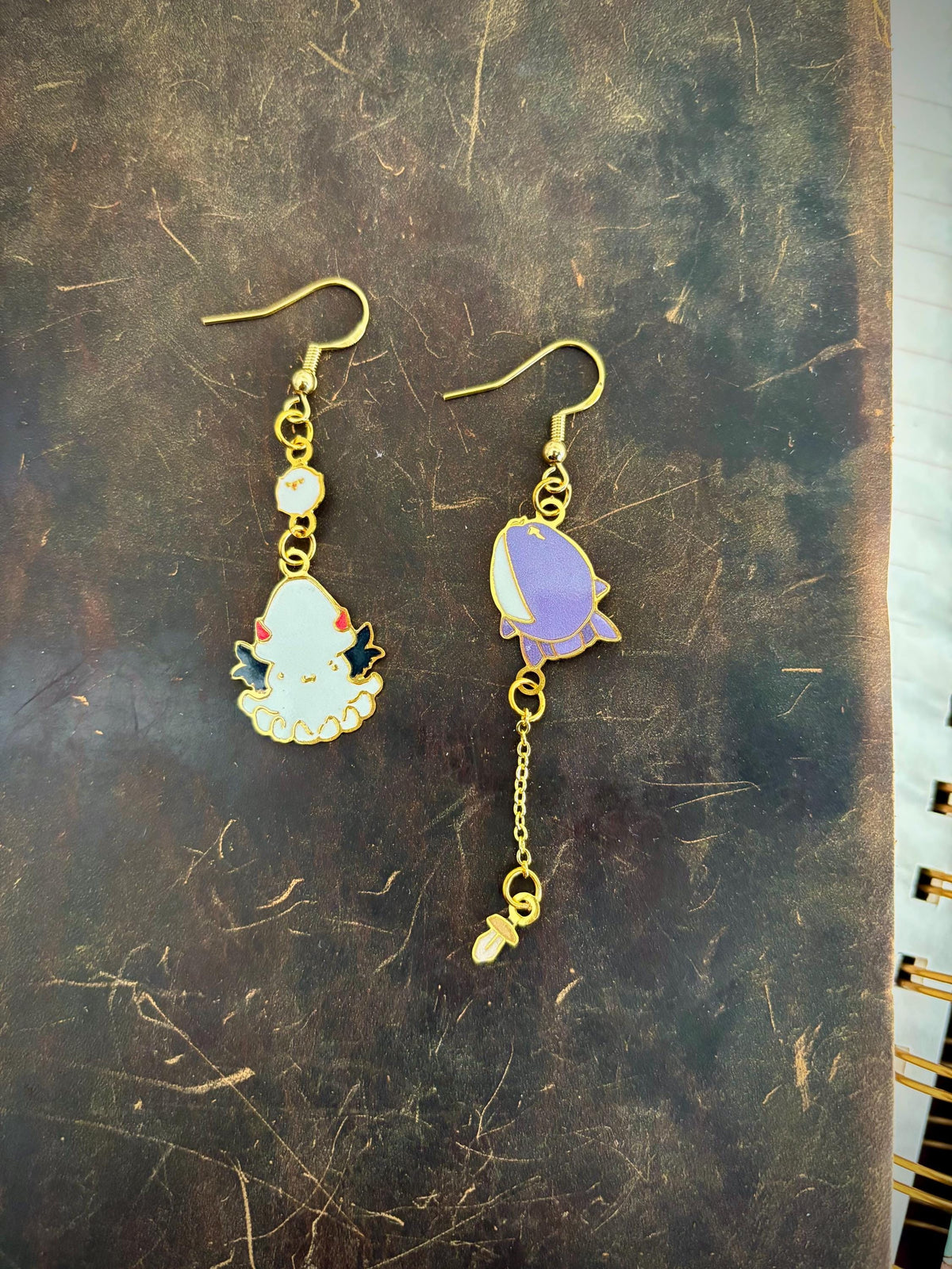 ORV inspired | Squid and Sunfish | Thin/light double-sided Enamel Earrings