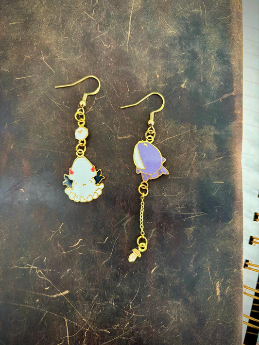 ORV inspired | Squid and Sunfish | Thin/light double-sided Enamel Earrings