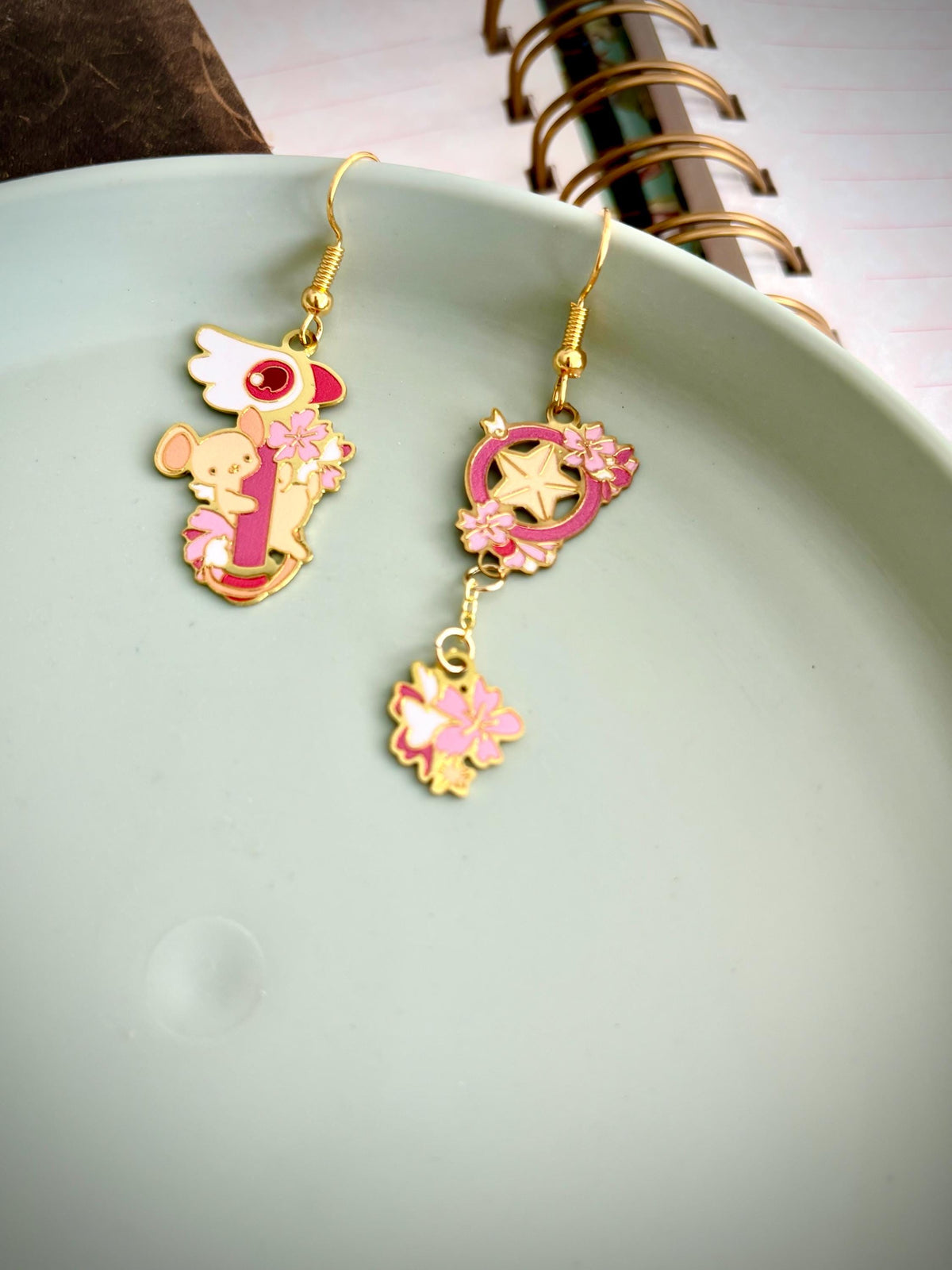 Card Captor inspired | Sakura & Kero | Thin/light double-sided Enamel Earrings