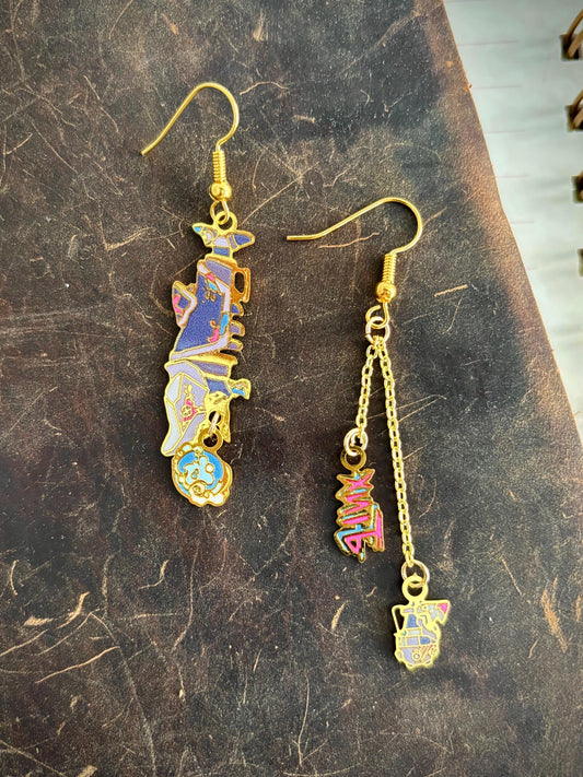 Jinx inspired | LOL | Thin/light double-sided Enamel Earrings
