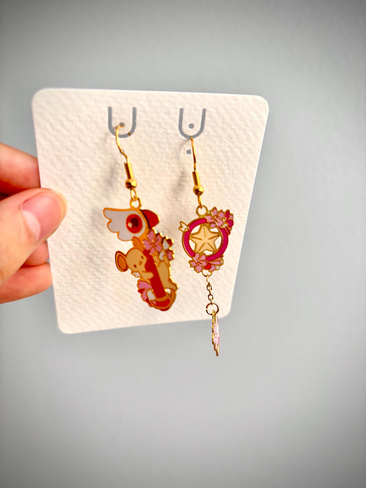 Card Captor inspired | Sakura & Kero | Thin/light double-sided Enamel Earrings