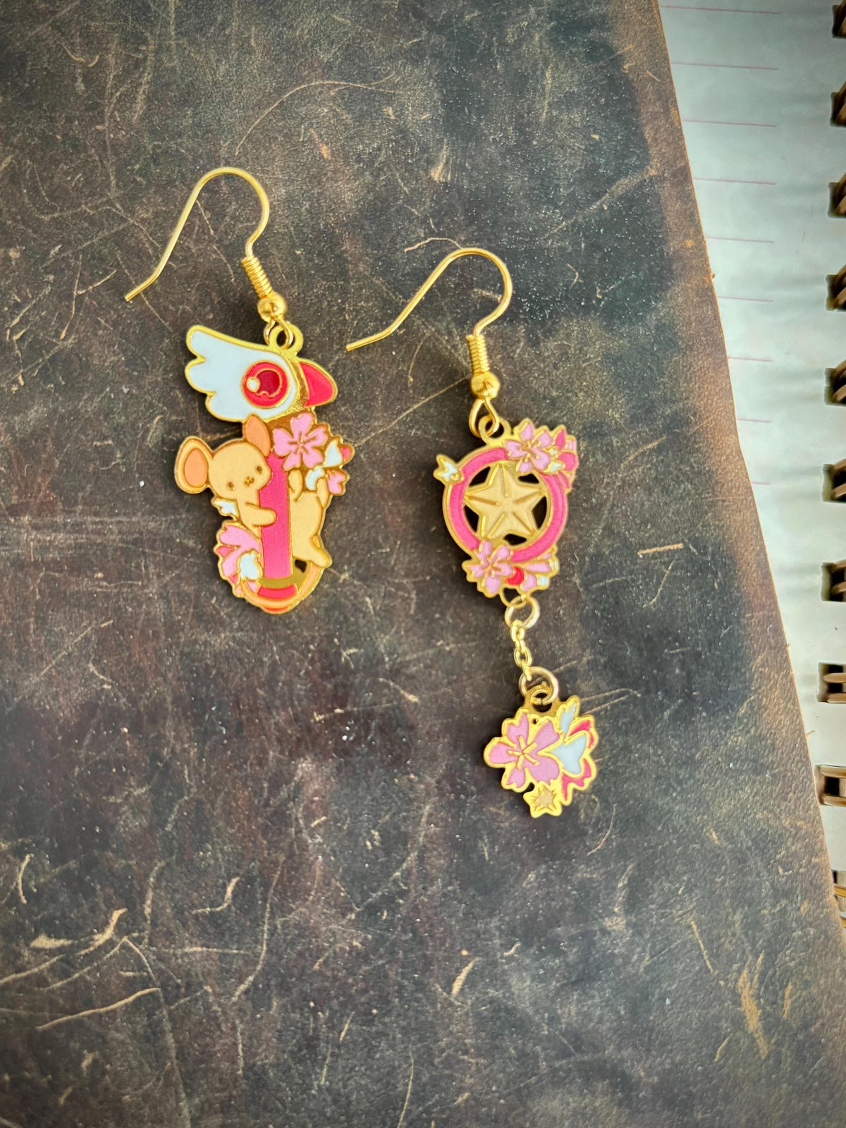 Card Captor inspired | Sakura & Kero | Thin/light double-sided Enamel Earrings