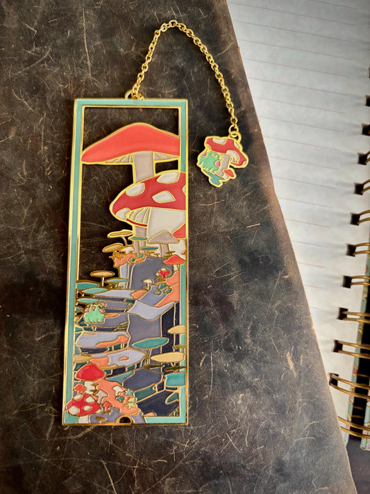 Frog in Mushroom Forest | original design | Enamel Bookmark / Charm | 11x4cm