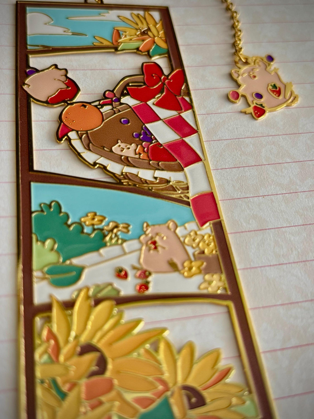 Hamsters at Picnic | original design | Enamel Bookmark / Charm | 11x4cm