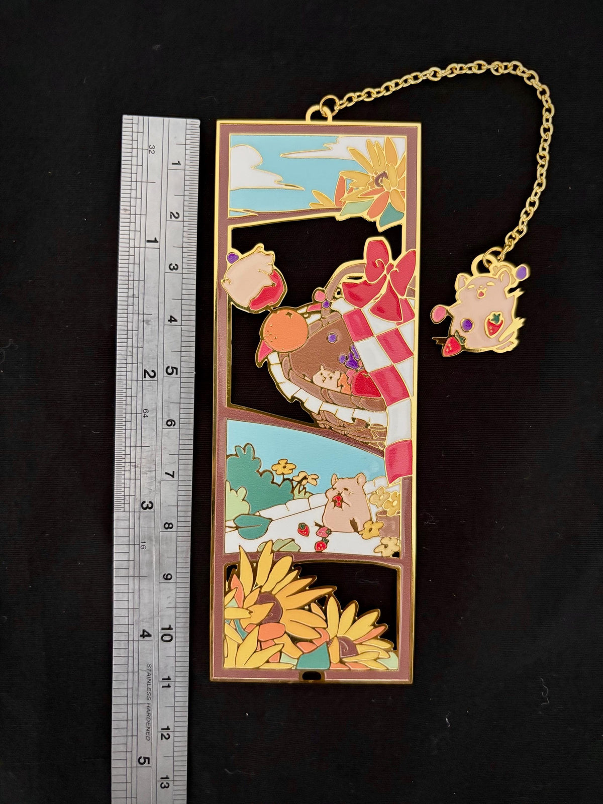 Hamsters at Picnic | original design | Enamel Bookmark / Charm | 11x4cm