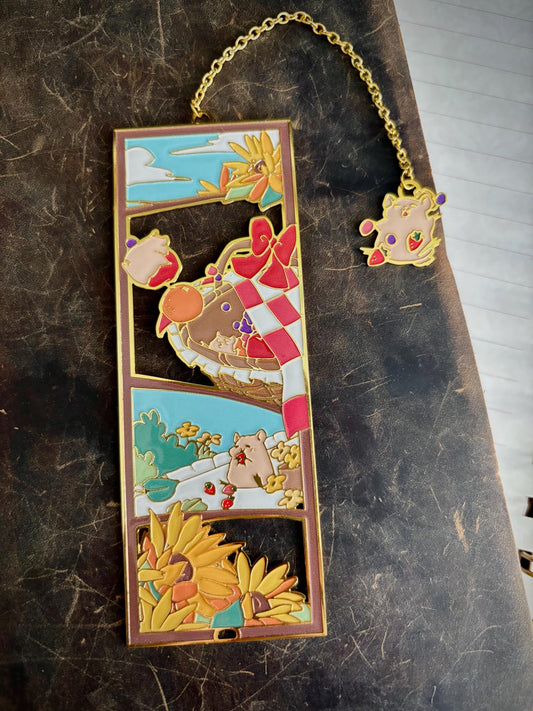 Hamsters at Picnic | original design | Enamel Bookmark / Charm | 11x4cm
